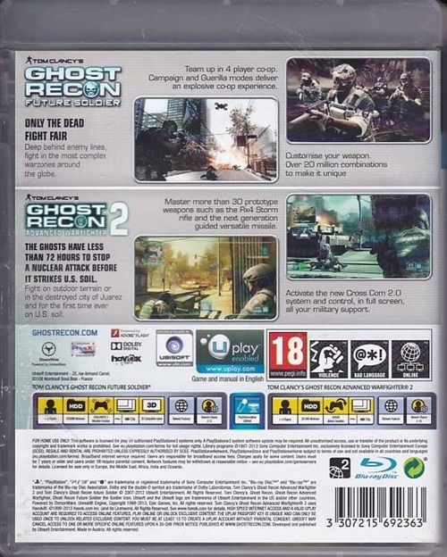 Tom Clancys Ghost Recon Future Soldier + Tom Clancys Ghost Recon 2 Advanced Warfighter - PS3 (B Grade) (Genbrug)